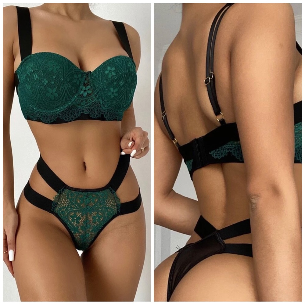 ❤️NEW Lingerie Lace Strappy Bra Underwire & panty